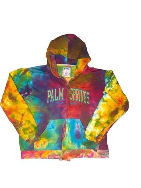 Exist Palm Springs Tie-Dye Zip Hoodie - Yellow, Blue, Green, Pink